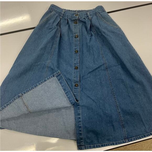 Venice Blues Denim Blue Jean Skirt Size 14 Center Button Up Elastic Waist Pocket - Picture 3 of 7